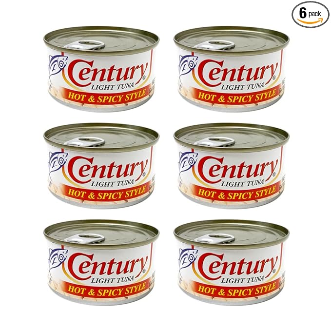 LuzViminda | Authentic Filipino StoreCentury Tuna Hot & Spicy Flaked Light Tuna in Oil | High in Protein and Rich in Omega 3 DHA Canned Tuna, 4.9 Ounce (Pack of 6)